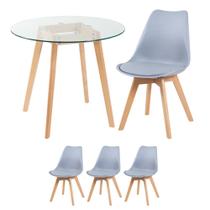 KIT - Mesa redonda com tampo de vidro 80 cm + 3 cadeiras Leda