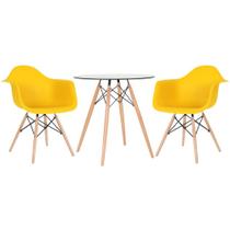 KIT - Mesa redonda de vidro Eames 70 cm + 2 cadeiras Eiffel DAW
