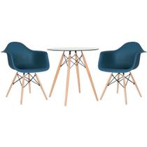 KIT - Mesa redonda de vidro Eames 70 cm + 2 cadeiras Eiffel DAW