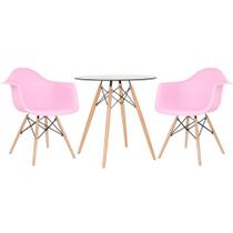 KIT - Mesa redonda de vidro Eames 70 cm + 2 cadeiras Eiffel DAW