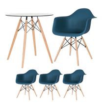 KIT - Mesa redonda de vidro Eames 70 cm + 3 cadeiras Eiffel DAW