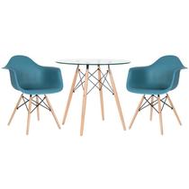 KIT - Mesa redonda de vidro Eames 80 cm + 2 cadeiras Eiffel DAW - Loft7