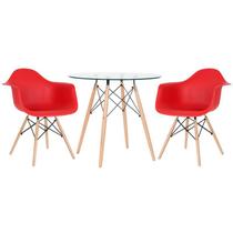 KIT - Mesa redonda de vidro Eames 80 cm + 2 cadeiras Eiffel DAW - Loft7