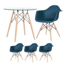 KIT - Mesa redonda de vidro Eames 80 cm + 3 cadeiras Eiffel DAW