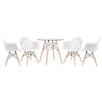 KIT - Mesa redonda de vidro Eames 80 cm + 4 cadeiras Eiffel DAW