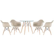 KIT - Mesa redonda de vidro Eames 80 cm + 4 cadeiras Eiffel DAW
