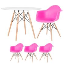 KIT - Mesa redonda Eames 100 cm branco + 3 cadeiras Eiffel DAW