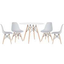 KIT - Mesa redonda Eames 100 cm branco + 4 cadeiras Eiffel DSW