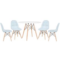 KIT - Mesa redonda Eames 100 cm branco + 4 cadeiras estofadas Eiffel Botonê