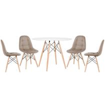 KIT - Mesa redonda Eames 100 cm branco + 4 cadeiras estofadas Eiffel Botonê
