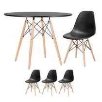 KIT - Mesa redonda Eames 100 cm preto + 3 cadeiras Eiffel DSW