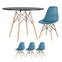 KIT - Mesa redonda Eames 100 cm preto + 3 cadeiras Eiffel DSW