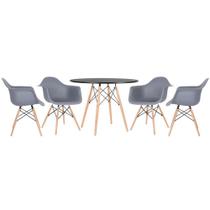 KIT - Mesa redonda Eames 100 cm preto + 4 cadeiras Eiffel DAW