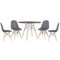 KIT - Mesa redonda Eames 100 cm preto + 4 cadeiras estofadas Eiffel Botonê
