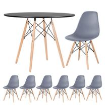 KIT - Mesa redonda Eames 100 cm preto + 6 cadeiras Eiffel DSW