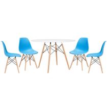 KIT - Mesa redonda Eames 120 cm branco + 4 cadeiras Eiffel DSW