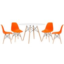 KIT - Mesa redonda Eames 120 cm branco + 4 cadeiras Eiffel DSW