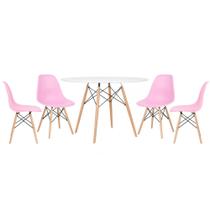 KIT - Mesa redonda Eames 120 cm branco + 4 cadeiras Eiffel DSW