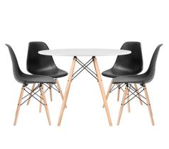 Kit - Mesa Redonda Eames 120 Cm Branco + 4 Cadeiras Eiffel Dsw Preto Kit - Mesa Redonda Eames 120 Cm Branco + 4 Cadeiras Eiffel Dsw Preto