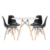 Kit Mesa Redonda Eames 120 Cm Branco + 4 Cadeiras Eiffel Dsw Preto