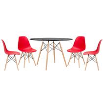 KIT - Mesa redonda Eames 120 cm preto + 4 cadeiras Eiffel DSW