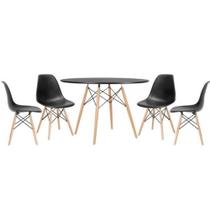 Kit - Mesa Redonda Eames 120 Cm Preto + 4 Cadeiras Eiffel Dsw Preto