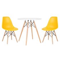KIT - Mesa redonda Eames 70 cm branco + 2 cadeiras Eiffel DSW