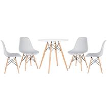 KIT - Mesa redonda Eames 70 cm branco + 4 cadeiras Eiffel DSW