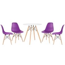 KIT - Mesa redonda Eames 70 cm branco + 4 cadeiras Eiffel DSW