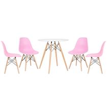 KIT - Mesa redonda Eames 70 cm branco + 4 cadeiras Eiffel DSW