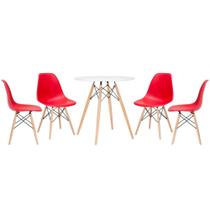 KIT - Mesa redonda Eames 70 cm branco + 4 cadeiras Eiffel DSW