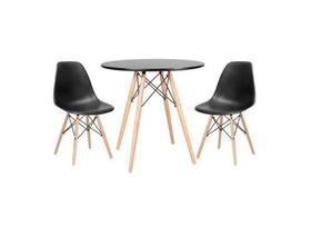 Kit - Mesa Redonda Eames 70 Cm Preto + 2 Cadeiras Eiffel Dsw Preto