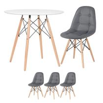 KIT - Mesa redonda Eames 80 cm branco + 3 cadeiras estofadas Eiffel Botonê