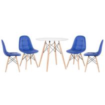 KIT - Mesa redonda Eames 80 cm branco + 4 cadeiras estofadas Eiffel Botonê