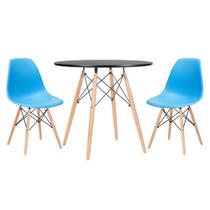 KIT - Mesa redonda Eames 80 cm preto + 2 cadeiras Eiffel DSW