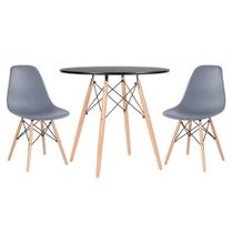 KIT - Mesa redonda Eames 80 cm preto + 2 cadeiras Eiffel DSW