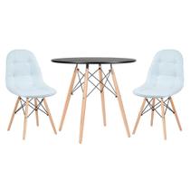 KIT - Mesa redonda Eames 80 cm preto + 2 cadeiras estofadas Eiffel Botonê