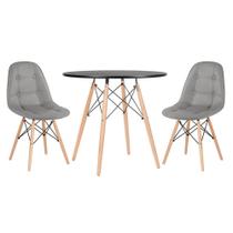 KIT - Mesa redonda Eames 80 cm preto + 2 cadeiras estofadas Eiffel Botonê