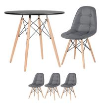 KIT - Mesa redonda Eames 80 cm preto + 3 cadeiras estofadas Eiffel Botonê