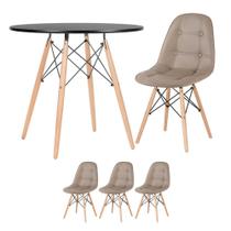 KIT - Mesa redonda Eames 80 cm preto + 3 cadeiras estofadas Eiffel Botonê