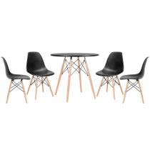 KIT - Mesa redonda Eames 80 cm preto + 4 cadeiras Eiffel DSW