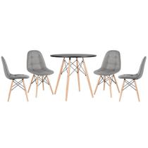 KIT - Mesa redonda Eames 80 cm preto + 4 cadeiras estofadas Eiffel Botonê