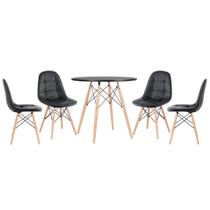 KIT - Mesa redonda Eames 80 cm preto + 4 cadeiras estofadas Eiffel Botonê