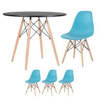 KIT - Mesa redonda Eames 90 cm preto + 3 cadeiras Eiffel DSW