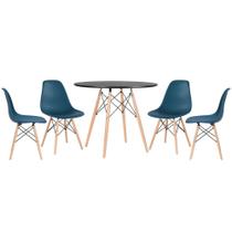 KIT - Mesa redonda Eames 90 cm preto + 4 cadeiras Eiffel DSW
