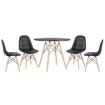 KIT - Mesa redonda Eames 90 cm preto + 4 cadeiras estofadas Eiffel Botonê