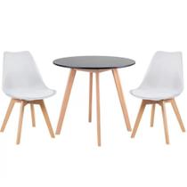 Kit - Mesa Redonda Leda 80 Cm Preto + 2 Cadeiras Estofadas Leda Branco
