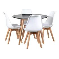 Kit - Mesa Redonda Leda 80 Cm Preto + 4 Cadeiras Estofadas Leda Branco Kit - Mesa Redonda Leda 80 Cm Preto + 4 Cadeiras Estofadas Leda Branco