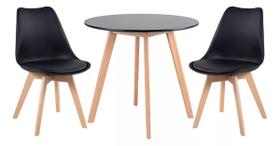 Kit Mesa Redonda Leda Eames 90 Cm Preto + 2 Cadeiras Eiffel Leda