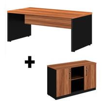 Kit Mesa Reta + Armário Baixo Credenza - WORKSTART - NOGAL SEVILHA / PRETO - 22476